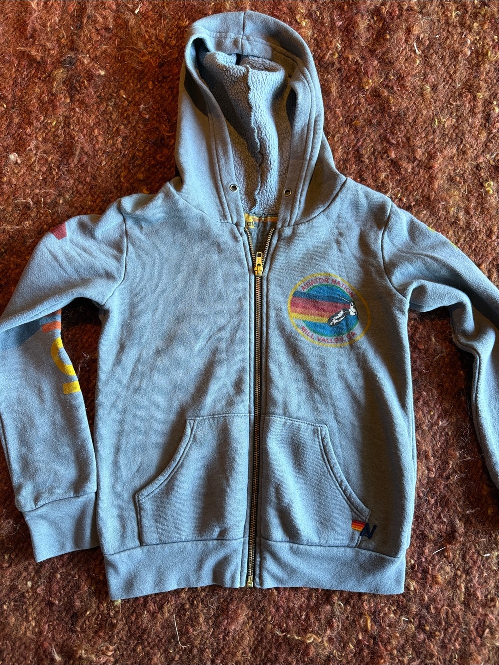 Kids Light Blue Zip-Up Hoodie with Rainbow Patch
